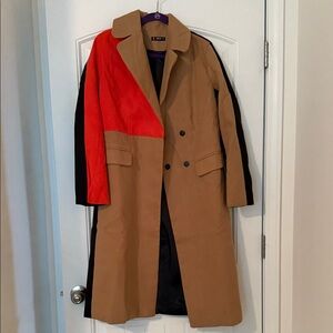 Stylish Tan Black and Orange Colorblock Coat